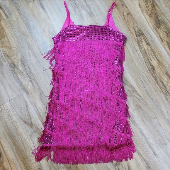 🩵NWT Hot Pink Layered Fringe Costume Dress Size 4-8 - Picture 4 of 12